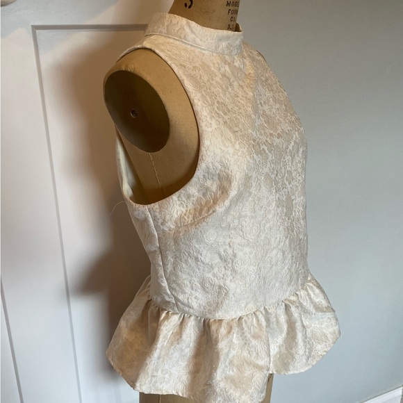 TCEC- SZ M Cream Organza Peplum Floral Brocade Top and Shorts Set - Picture 3 of 8